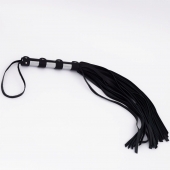Черный кожаный флоггер со стальной ручкой - 45 см. - Crazy Handmade - купить с доставкой в Вологде