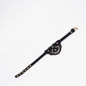 Черный фигурный кожаный ошейник с золотистой фурнитурой - Crazy Handmade - купить с доставкой в Вологде