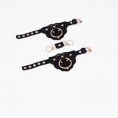 Черные наручники с золотистой фурнитурой - Crazy Handmade - купить с доставкой в Вологде