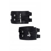 Черные кожаные оковы с двумя перекрёстными ремешками - Pecado - купить с доставкой в Вологде