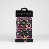 Черные кожаные наручники с розовой строчкой - Crazy Handmade - купить с доставкой в Вологде