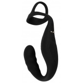 Черное эрекционное кольцо со стимуляцией промежности и анальной пробкой Cock Ring with RC Prostate Plug - Orion - в Вологде купить с доставкой