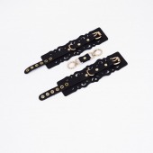 Черные кожаные наручники с узорами и золотистой фурнитурой - Crazy Handmade - купить с доставкой в Вологде