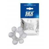 Прозрачное эластичное эрекционное кольцо с 6 шариками - Sex Expert - в Вологде купить с доставкой