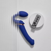 Синий безремневой страпон Multi Orgasm Bendable Strap-On size XL с клиторальной стимуляцией - Strap-on-me - купить с доставкой в Вологде