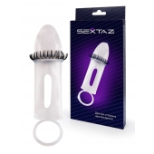 Закрытая насадка на пенис с подхватом мошонки и стимулирующими «ресничками» - Sextaz - в Вологде купить с доставкой