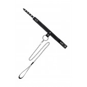 Черный узкий однослойный ошейник с серебристым поводком-цепочкой - Pecado - купить с доставкой в Вологде