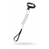 Черный узкий однослойный ошейник с серебристым поводком-цепочкой - Pecado - купить с доставкой в Вологде