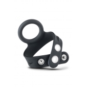 Черное эрекционное кольцо с подхватом мошонки на кнопках VS6 - Blush Novelties - в Вологде купить с доставкой