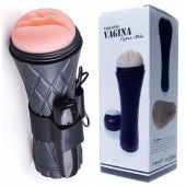 Телесный мастурбатор-вагина в черной колбе с вибрацией - Boys of Toys - в Вологде купить с доставкой