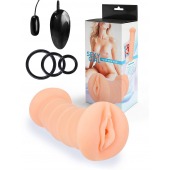 Телесный двусторонний мастурбатор с вибропулей и эрекционными кольцами в комплекте - Sexy Girl - в Вологде купить с доставкой