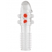 Гелевая прозрачная насадка с шариками и шипами - 14 см. - Toyfa Basic - в Вологде купить с доставкой