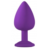 Большая фиолетовая анальная пробка Emotions Cutie Large с голубым кристаллом - 10 см. - Lola Games - купить с доставкой в Вологде