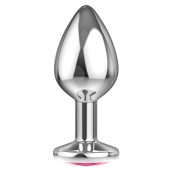 Большая серебристая анальная пробка Diamond Pink Sparkle Large с розовым кристаллом - 8 см. - Lola Games - купить с доставкой в Вологде