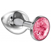 Большая серебристая анальная пробка Diamond Pink Sparkle Large с розовым кристаллом - 8 см. - Lola Games - купить с доставкой в Вологде