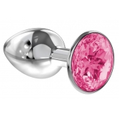 Малая серебристая анальная пробка Diamond Pink Sparkle Small с розовым кристаллом - 7 см. - Lola Games - купить с доставкой в Вологде