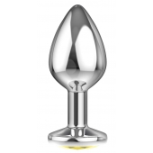 Большая серебристая анальная пробка Diamond Yellow Sparkle Large с жёлтым кристаллом - 8 см. - Lola Games - купить с доставкой в Вологде