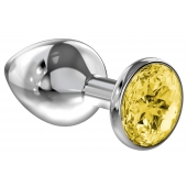 Большая серебристая анальная пробка Diamond Yellow Sparkle Large с жёлтым кристаллом - 8 см. - Lola Games - купить с доставкой в Вологде