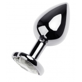 Серебристая анальная пробка с прозрачным кристаллом-сердцем - 8 см. - ToyFa - купить с доставкой в Вологде