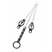 Черно-серебристые зажимы для сосков с кольцом для пениса TOYFA Metal - ToyFa - купить с доставкой в Вологде