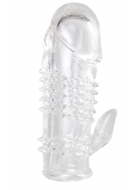 Прозрачная гелевая насадка с шипами и клиторальным отростком - 13 см. - Toyfa Basic - в Вологде купить с доставкой
