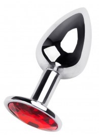 Маленькая коническая серебристая анальная пробка с красным кристаллом - 7 см. - ToyFa - купить с доставкой в Вологде