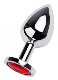 Серебристая коническая анальная пробка с красным кристаллом - 8 см. - ToyFa - купить с доставкой в Вологде