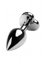 Серебристая коническая анальная пробка с красным кристаллом-сердечком - 7 см. - ToyFa - купить с доставкой в Вологде