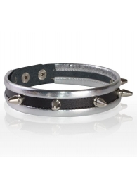 Серебристо-черный узкий ошейник с шипами - Sitabella - купить с доставкой в Вологде