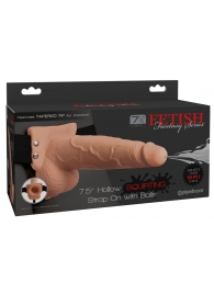 Телесный полый страпон с имитацией эякуляции 7.5  Hollow Squirting Strap-On with Balls Flesh - 21,6 см. - Pipedream - купить с доставкой в Вологде