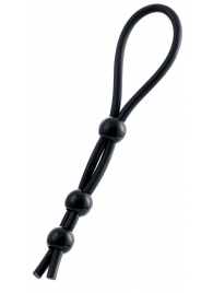 Черное лассо на пенис с тремя бусинами - A-toys - в Вологде купить с доставкой