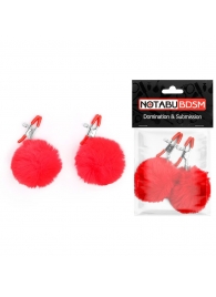 Зажимы для сосков с красным пушком - Notabu - купить с доставкой в Вологде