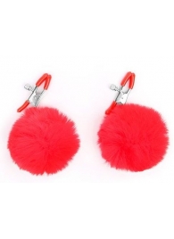 Зажимы для сосков с красным пушком - Notabu - купить с доставкой в Вологде