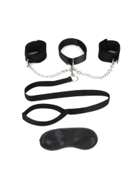 Чёрный ошейник с наручниками и поводком Collar Cuffs   Leash Set - Lux Fetish - купить с доставкой в Вологде