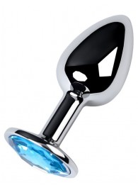 Серебристая конусовидная анальная пробка с голубым кристаллом - 7 см. - ToyFa - купить с доставкой в Вологде