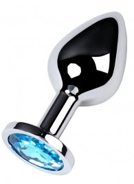 Серебристая конусовидная анальная пробка с голубым кристаллом - 8 см. - ToyFa - купить с доставкой в Вологде