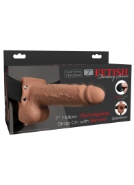 Кофейный перезаряжаемый вибрострапон 7  Hollow Rechargeable Strap-on with Balls - 20,3 см. - Pipedream - купить с доставкой в Вологде