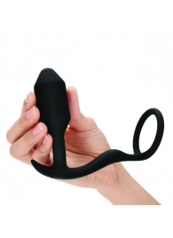 Черное эрекционное кольцо с анальным плагом Snug   Tug - b-Vibe - в Вологде купить с доставкой