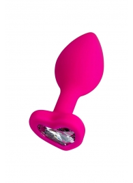 Розовая анальная втулка Diamond Heart с прозрачным кристаллом - 7 см. - ToyFa - купить с доставкой в Вологде