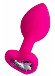 Розовая анальная втулка Diamond Heart с прозрачным кристаллом - 7 см. - ToyFa - купить с доставкой в Вологде