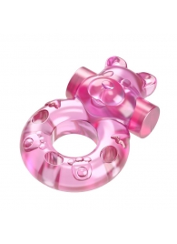 Розовое эрекционное виброкольцо на пенис Pink Bear - Baile - в Вологде купить с доставкой