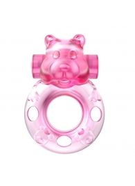 Розовое эрекционное виброкольцо на пенис Pink Bear - Baile - в Вологде купить с доставкой