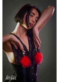 Зажимы на соски с красным пухом Euphoric - Lola Games - купить с доставкой в Вологде