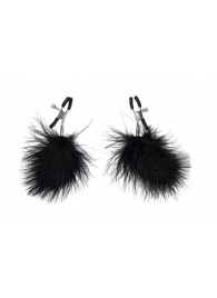 Зажимы на соски с черным пухом Euphoric - Lola Games - купить с доставкой в Вологде