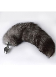 Серебристая коническая анальная пробка с пушистым хвостиком - Sitabella - купить с доставкой в Вологде