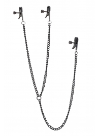 Черные зажимы на соски и клитор на цепочке DELUXE NIPPLE   CLIT CLAMPS - Dream Toys - купить с доставкой в Вологде