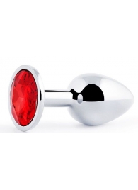 Серебристая анальная пробка с красным стразом - 7,2 см. - Anal Jewelry Plug - купить с доставкой в Вологде