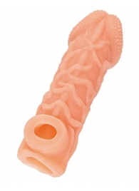 Телесная закрытая насадка с венками Cock Sleeve Size S - 13,8 см. - KOKOS - в Вологде купить с доставкой