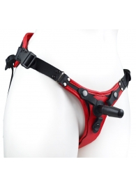 Красно-черный женский пояс с 2 способами крепления насадок и вагинальной пробкой - LOVETOY (А-Полимер) - купить с доставкой в Вологде