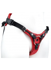 Красно-черный женский пояс с 2 способами крепления насадок и вагинальной пробкой - LOVETOY (А-Полимер) - купить с доставкой в Вологде